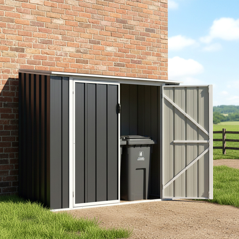 Living and Home 5 x 3ft Anthracite and White Double Wheelie Outdoor Storage Shed Image 7