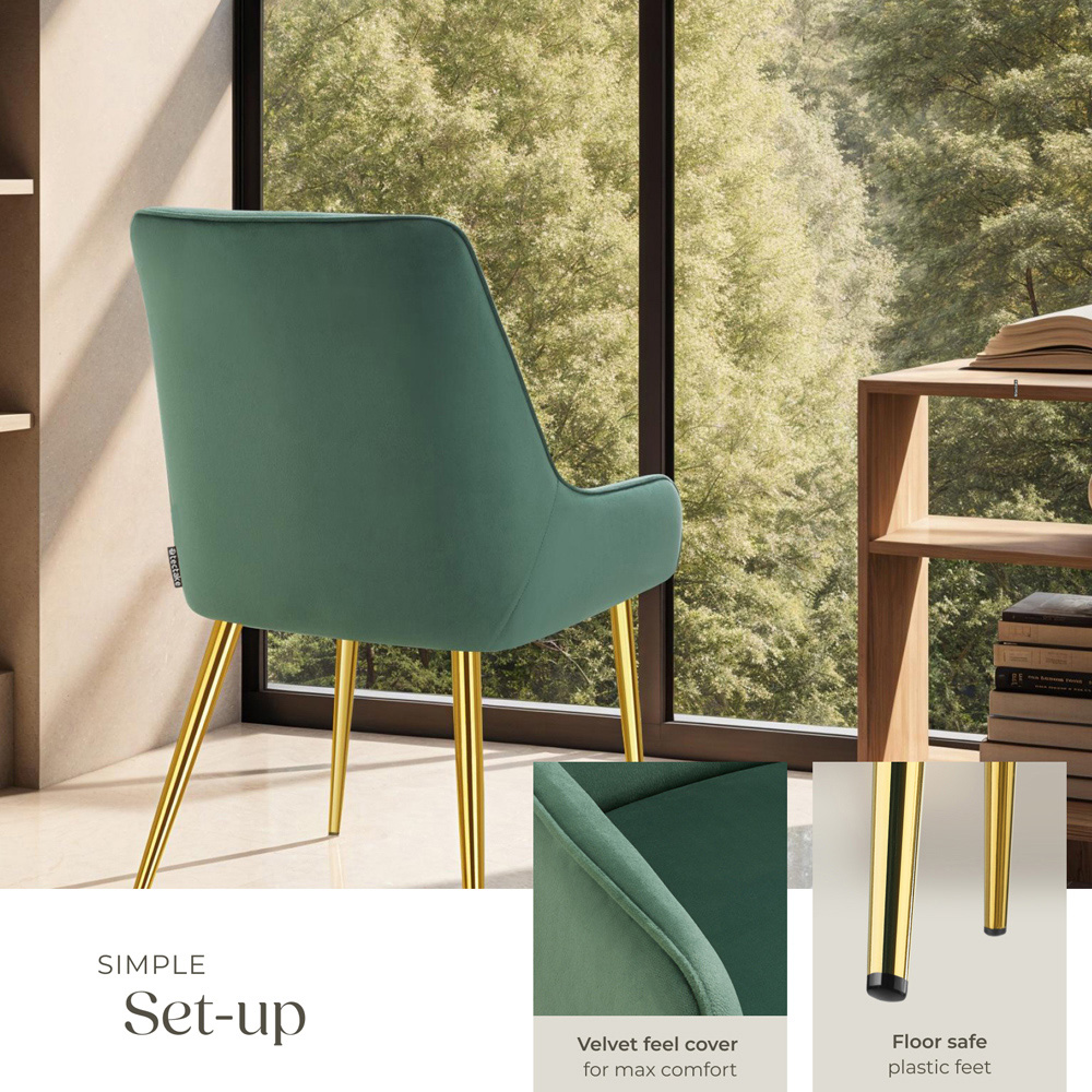 tectake Avane Set of 4 Green Velvet Look Padded Dining Chair Image 4