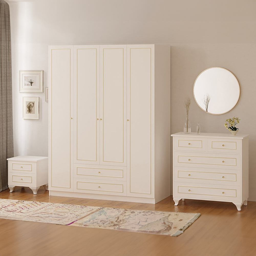 Evu MARIE Gold and White 3 Piece Bedroom Furniture Set Image 1