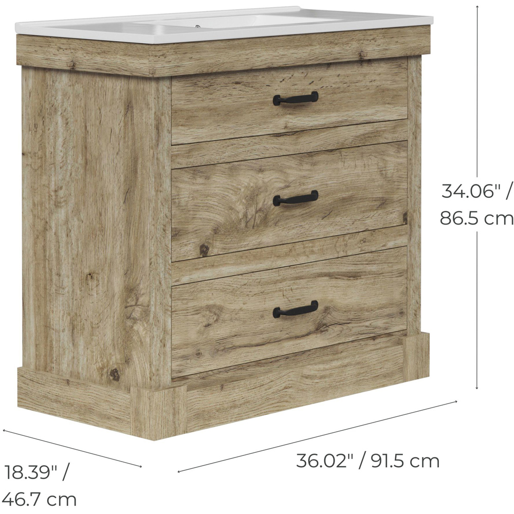 Teamson Home Donovan Single Door 2 Drawer Light Oak Vanity with White Sink Image 9