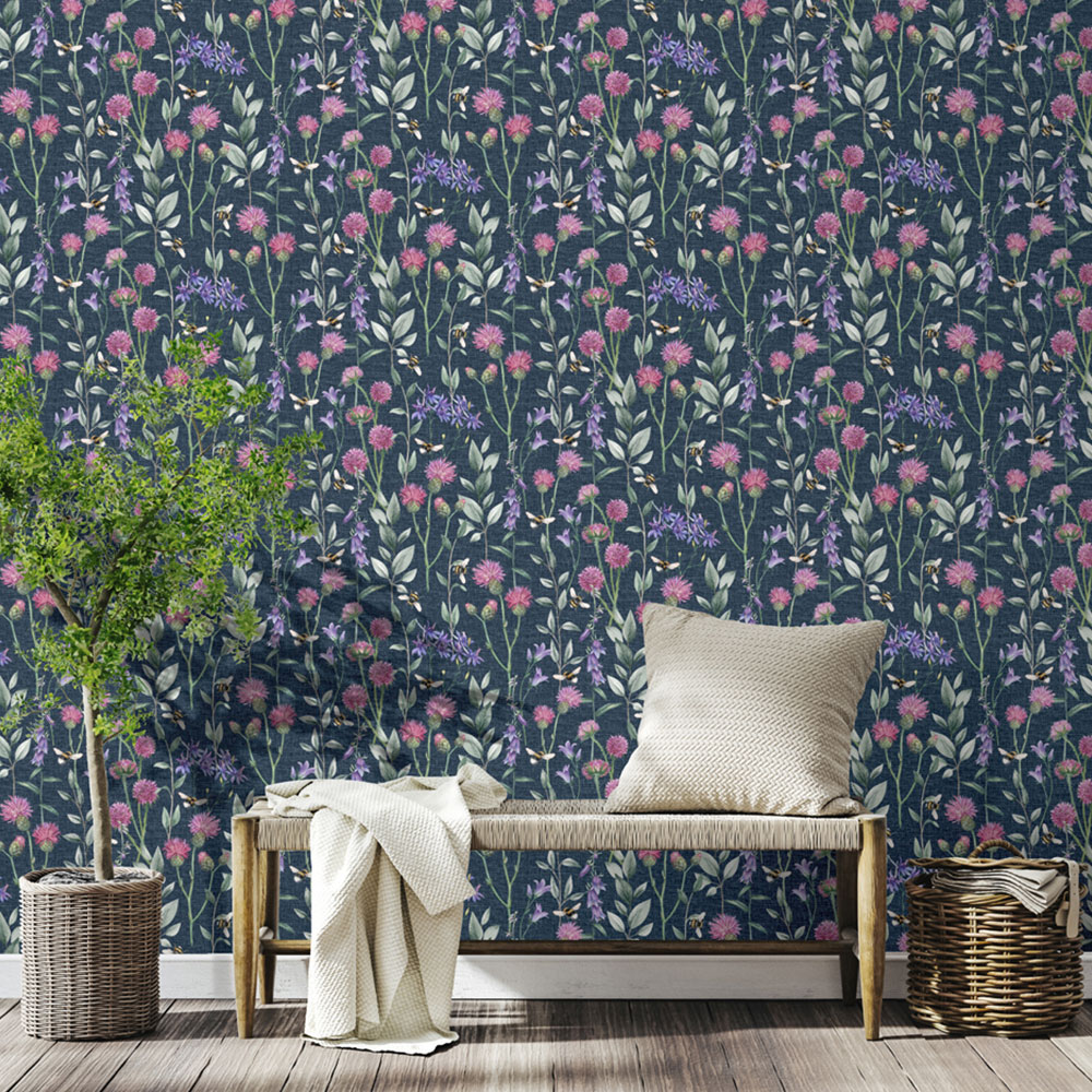 Arthouse Bumblebee Meadow Navy Wallpaper Image 2