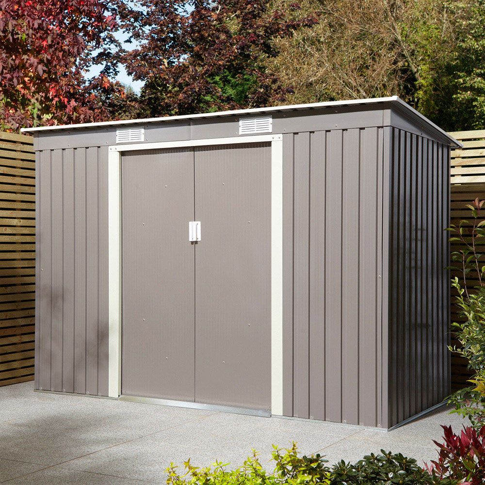 Rowlinson Trentvale Metal Pent Shed Light Grey with Foundation Kit 8 x 4ft Image 2