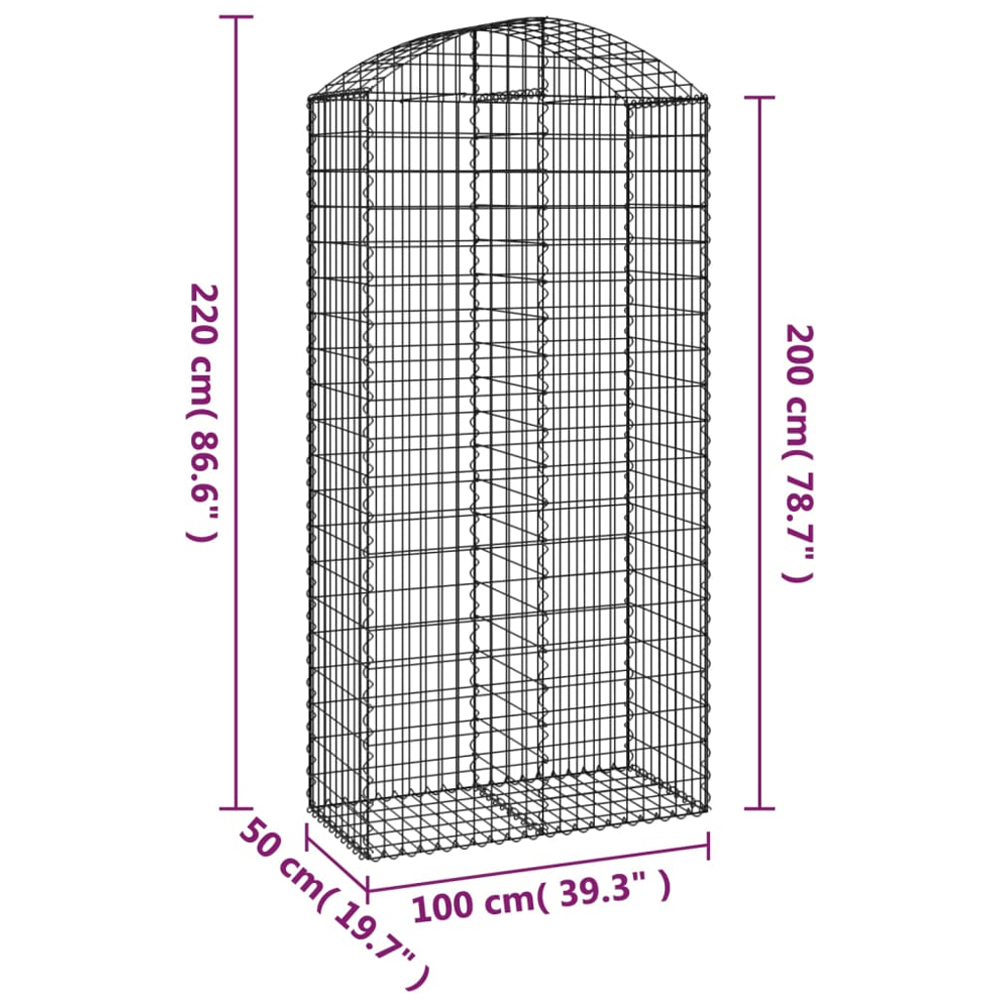 vidaXL Silver Galvanised Iron Arched Gabion Basket 100 x 50 x 200/220cm Image 4