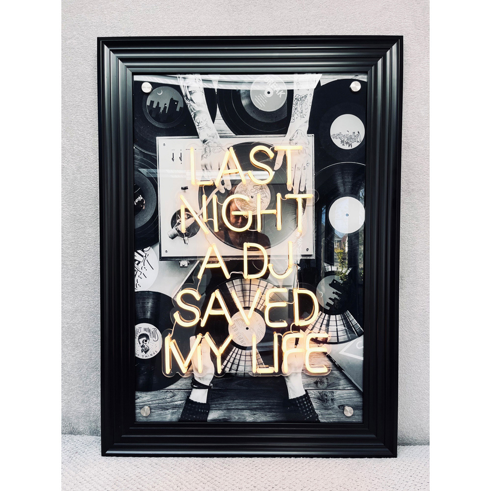Splashbax Last Night a Dj Saved My Life Black Premium Gallery Frame LED Neon Wall Art Image 2
