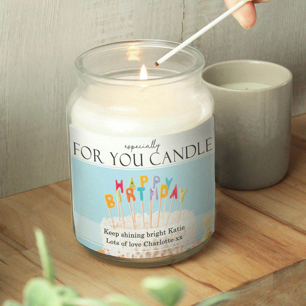 Personalised Memento Large Personalised Happy Birthday Scented Jar Candle Image 2