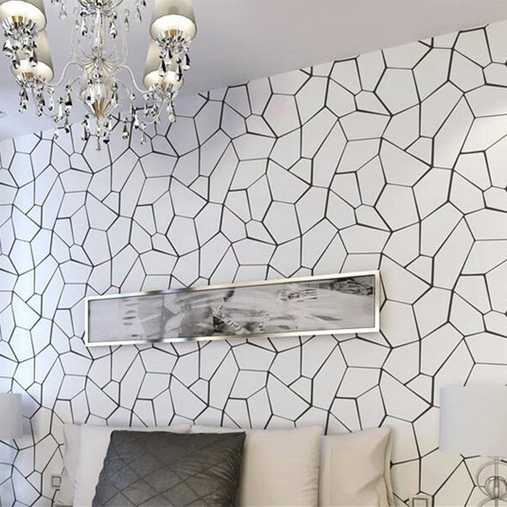 Living and Home Abstract Geometric Black and White Wallpaper Image 6