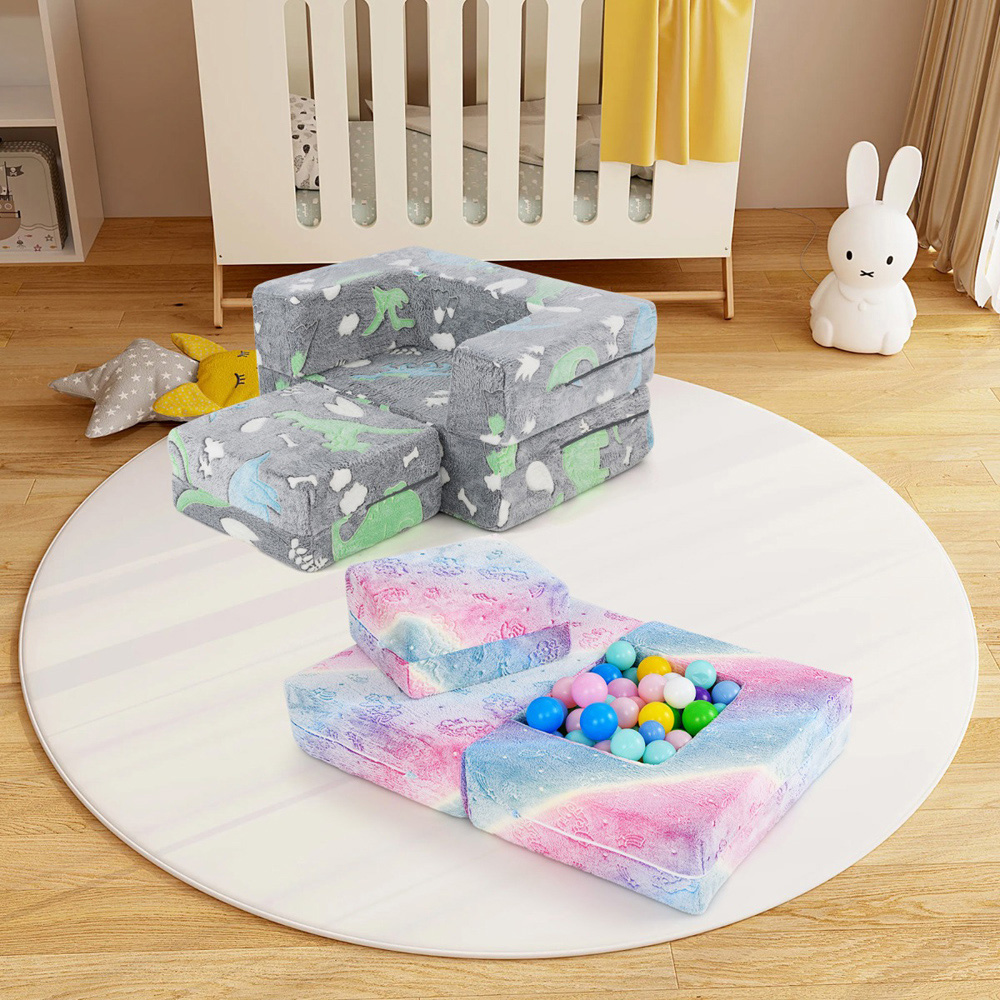 Costway Grey Toddler Play Couch with Machine Washable Cover Image 3