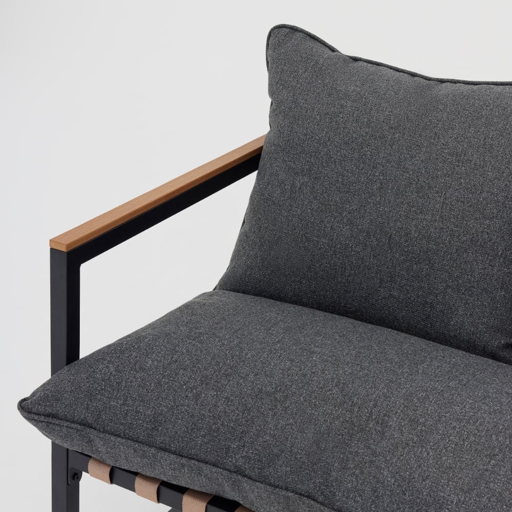 Home Detail Marbella 2 Seater Black Balcony Lounge Set with Dark Grey Cushions Image 6