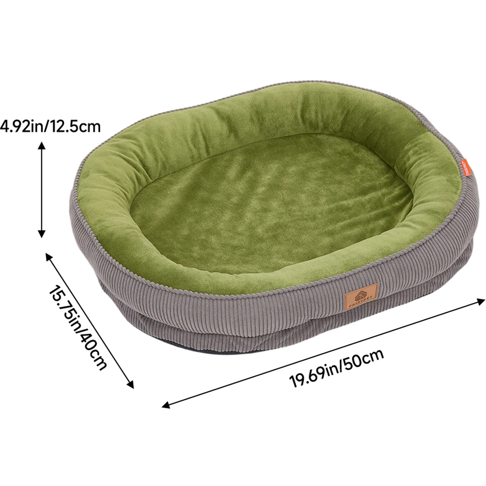 H&O Direct 50cm Grey and Green Corduroy Dog Cuddle Bed with Anti-Slip Bottom Image 5