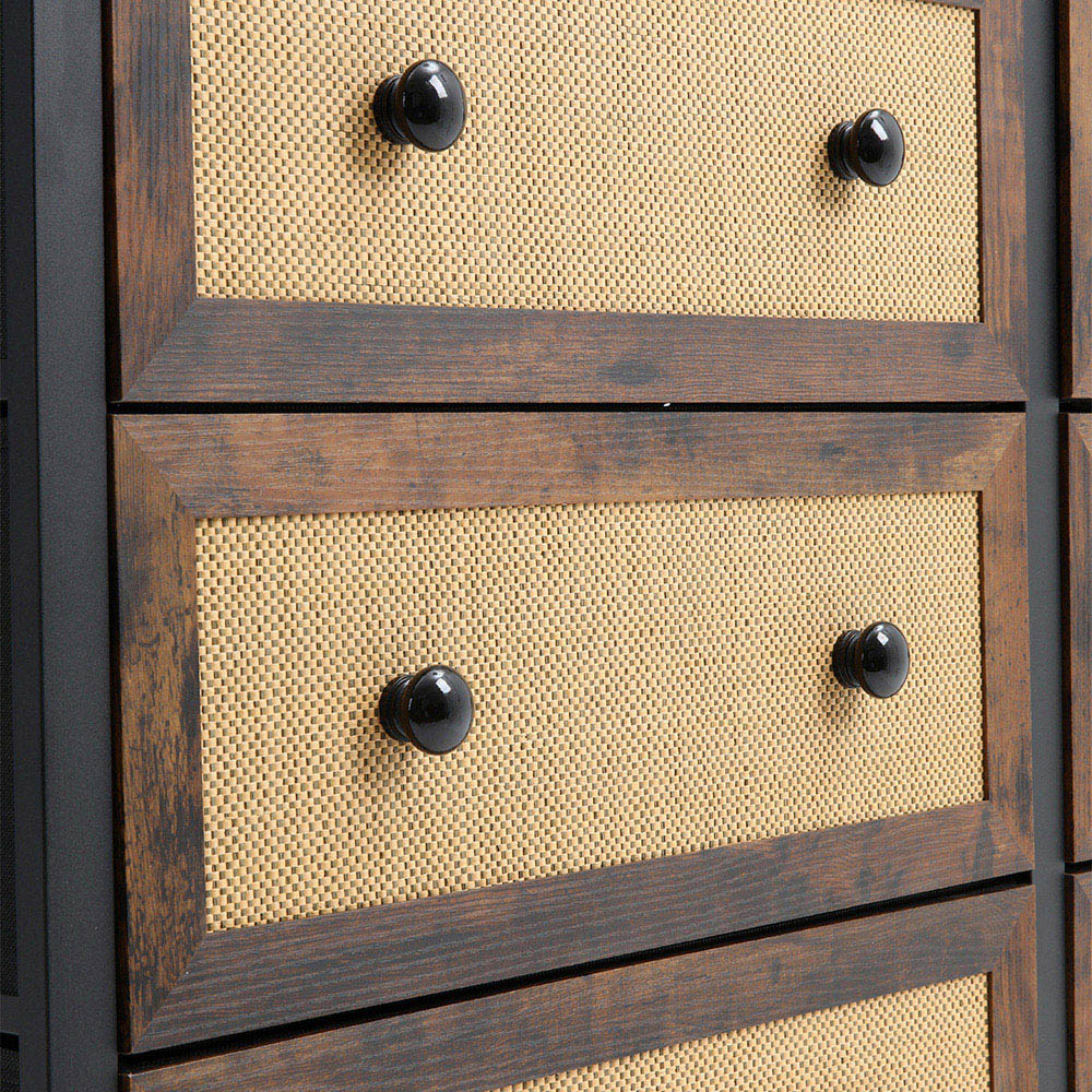 H&O Direct 8 Drawer Rattan Detailing Rustic Cabinet Image 3