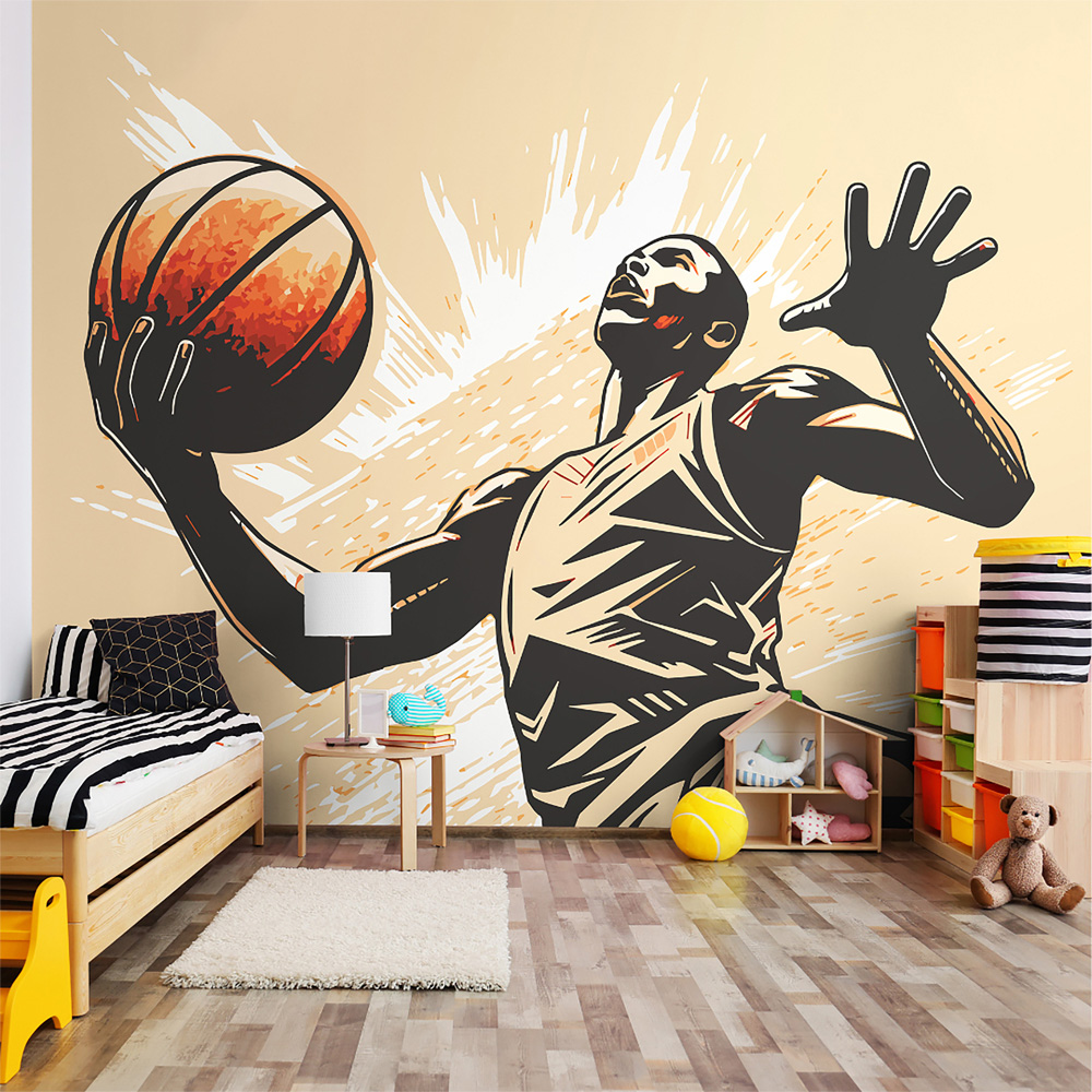 Origin Murals Graphic Basketball Player Orange Wall Mural Image 1