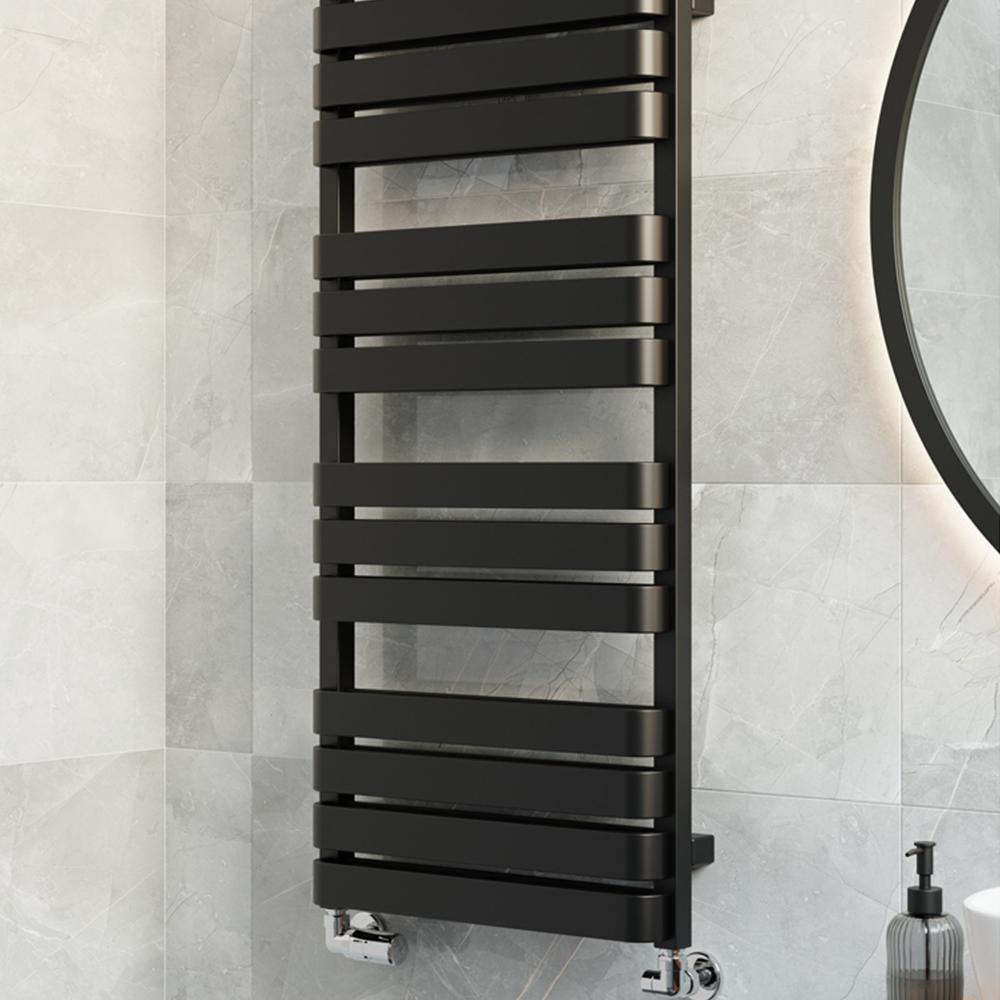 Terma Warp T Bold Matt Black Heated Towel Rail 2660 BTU 1110 x 500mm Image 7