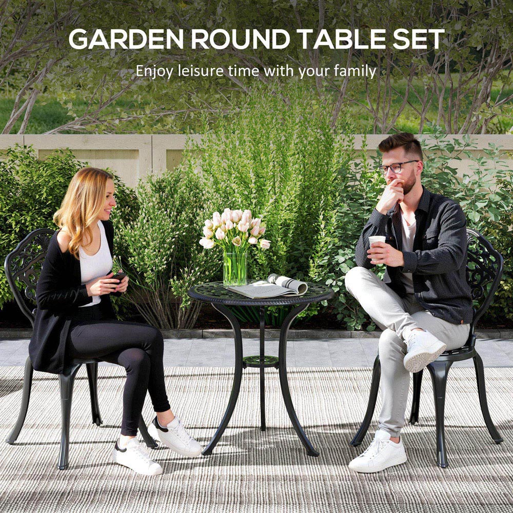 Outsunny 2 Seater Bistro Set with Parasol Hole Black Image 6