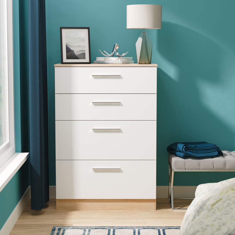 Crowndale Contrast 4 Drawer White Matt and Bardolino Oak Deep Chest of Drawers Ready Assembled Image 7