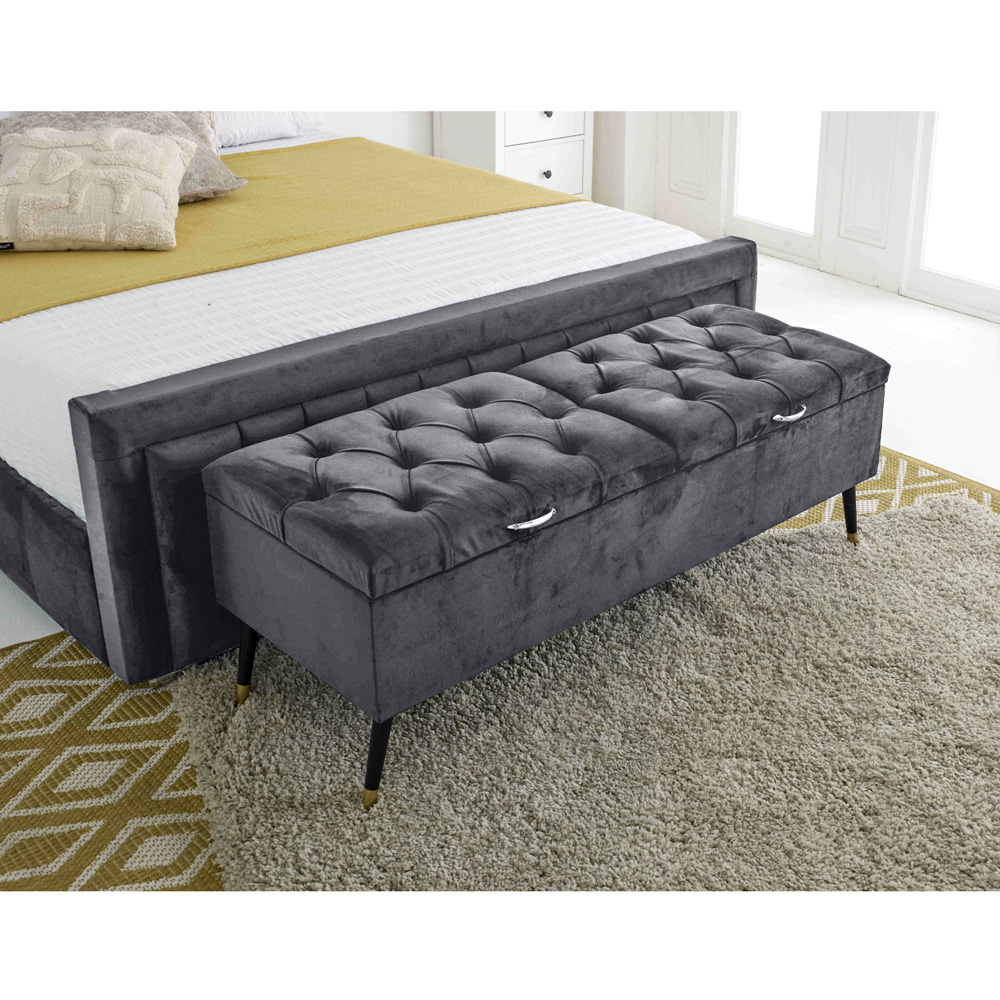 Eleganza Paloma Single Steel Plush Velvet Bed Frame with Headboard and Footboard Image 4