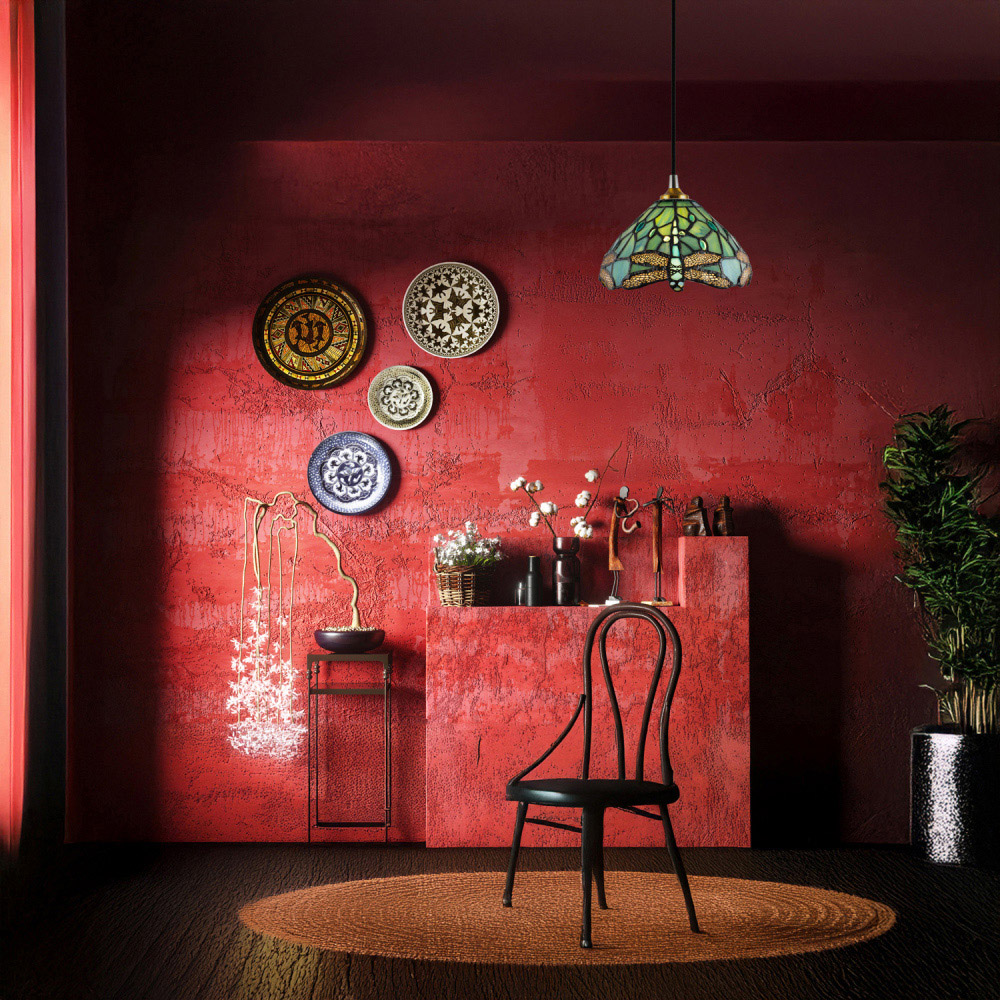 Happy Homewares Emerald Stained Glass Dragonfly Tiffany Pendant Lighting Shade Image 2