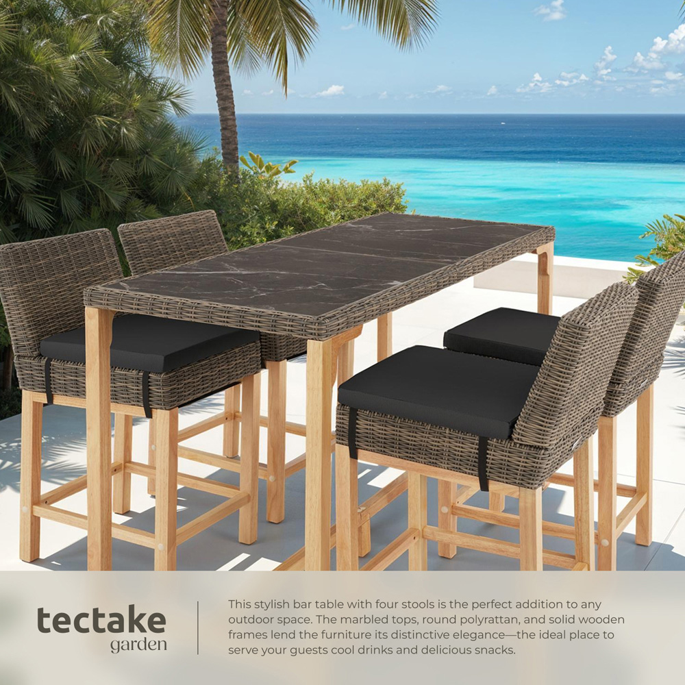 tectake Lovas Latina 4 Seater Poly Rattan Garden Bar Dining Table Nature Image 5
