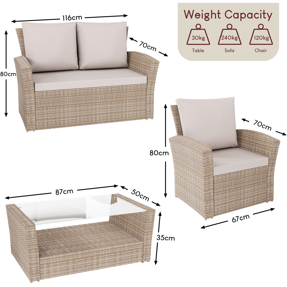 GARDEN VIDA Mylor 4 Seater Natural PE Rattan Garden Lounge Set Image 9