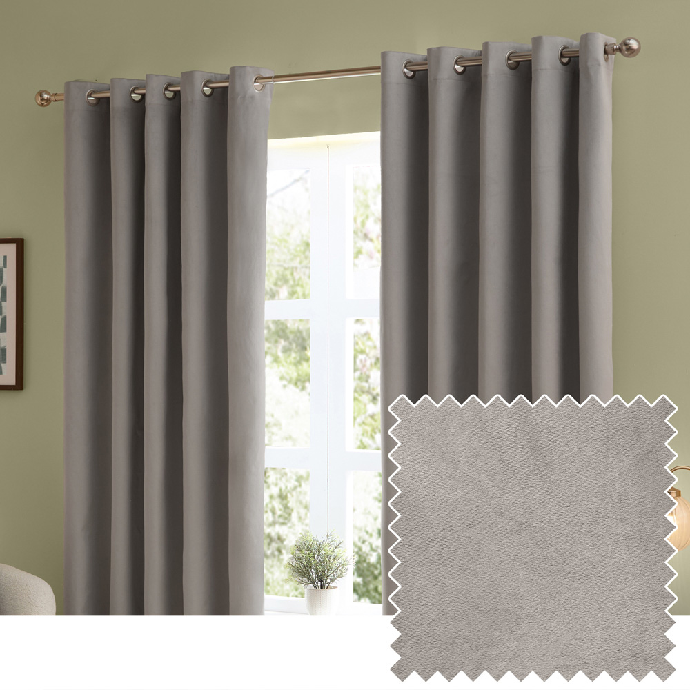 Furn The Ultimate Silver Velvet Fully Lined Eyelet Curtains 168 x 183cm Image 6