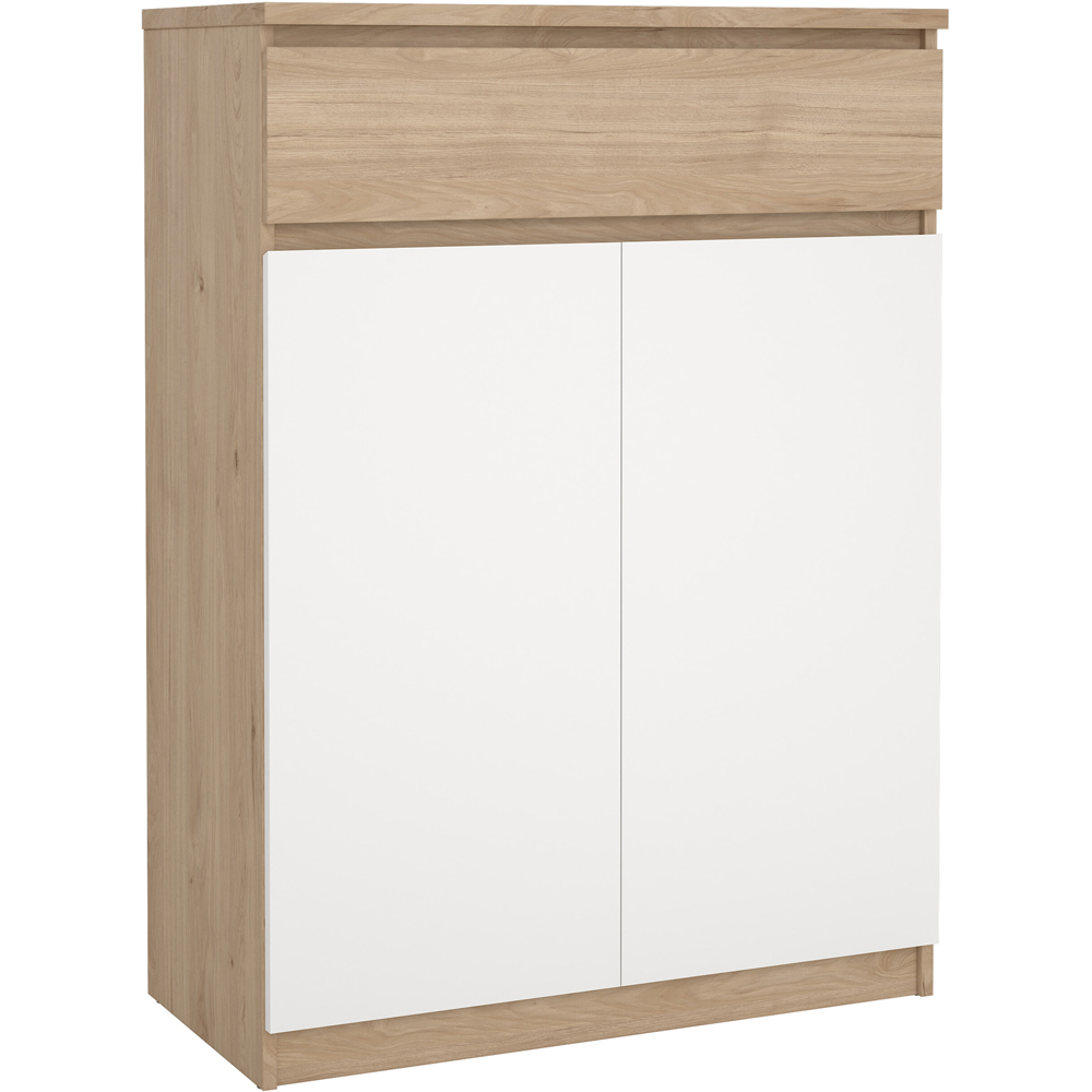 Florence 2 Door Single Drawer Jackson Hickory Oak and White Shoe Cabinet Image 2