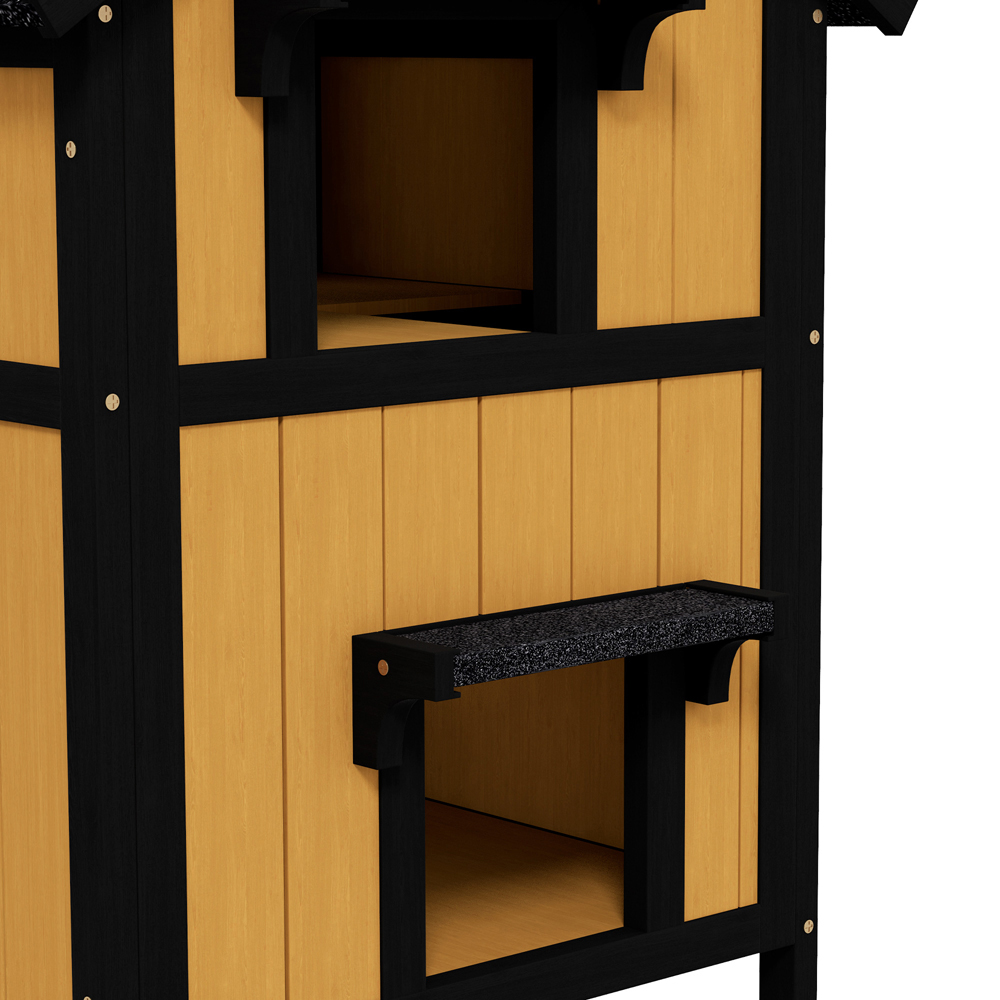 PawHut 85.5 x 96cm Yellow Wooden Outdoor Cat House with Flower Pot Image 4
