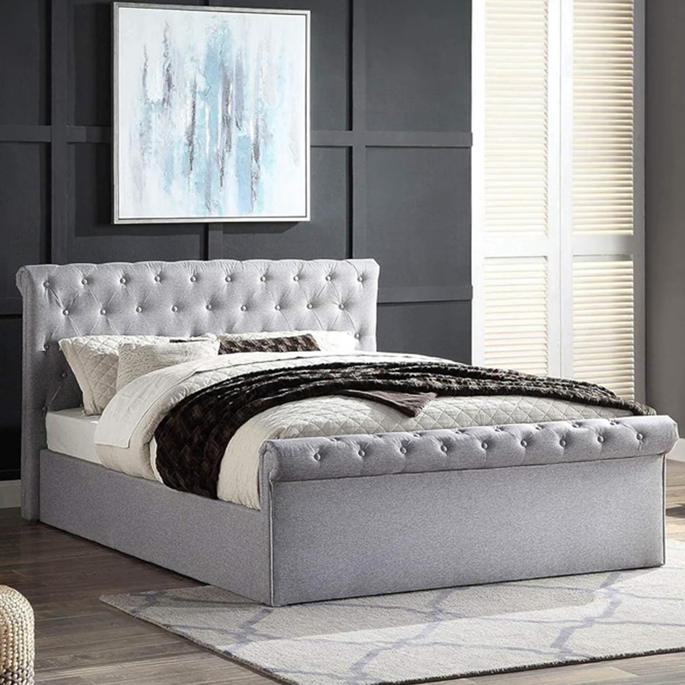 Home Treats King Size Grey Sleigh Ottoman Bed with Mattress Image 8