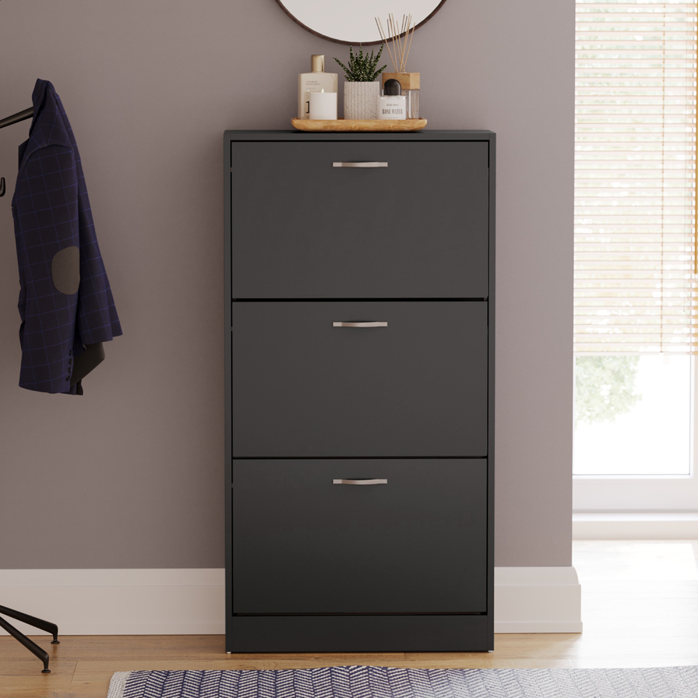 VIDA DESIGNS Black 3-Drawer Shoe Cabinet Rack Image 3