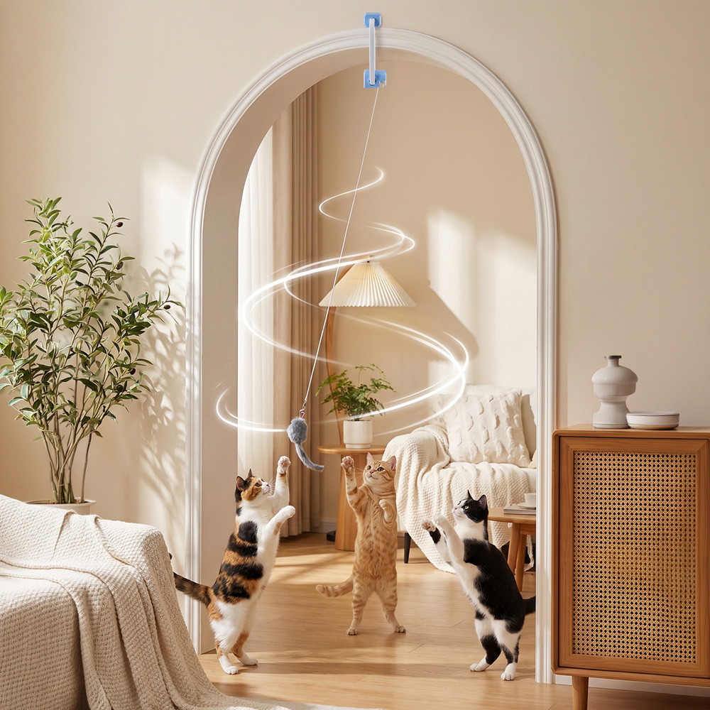 H&O Direct Rechargeable USB Door Hanging Electric Cat Teaser with Remote Control Image 2