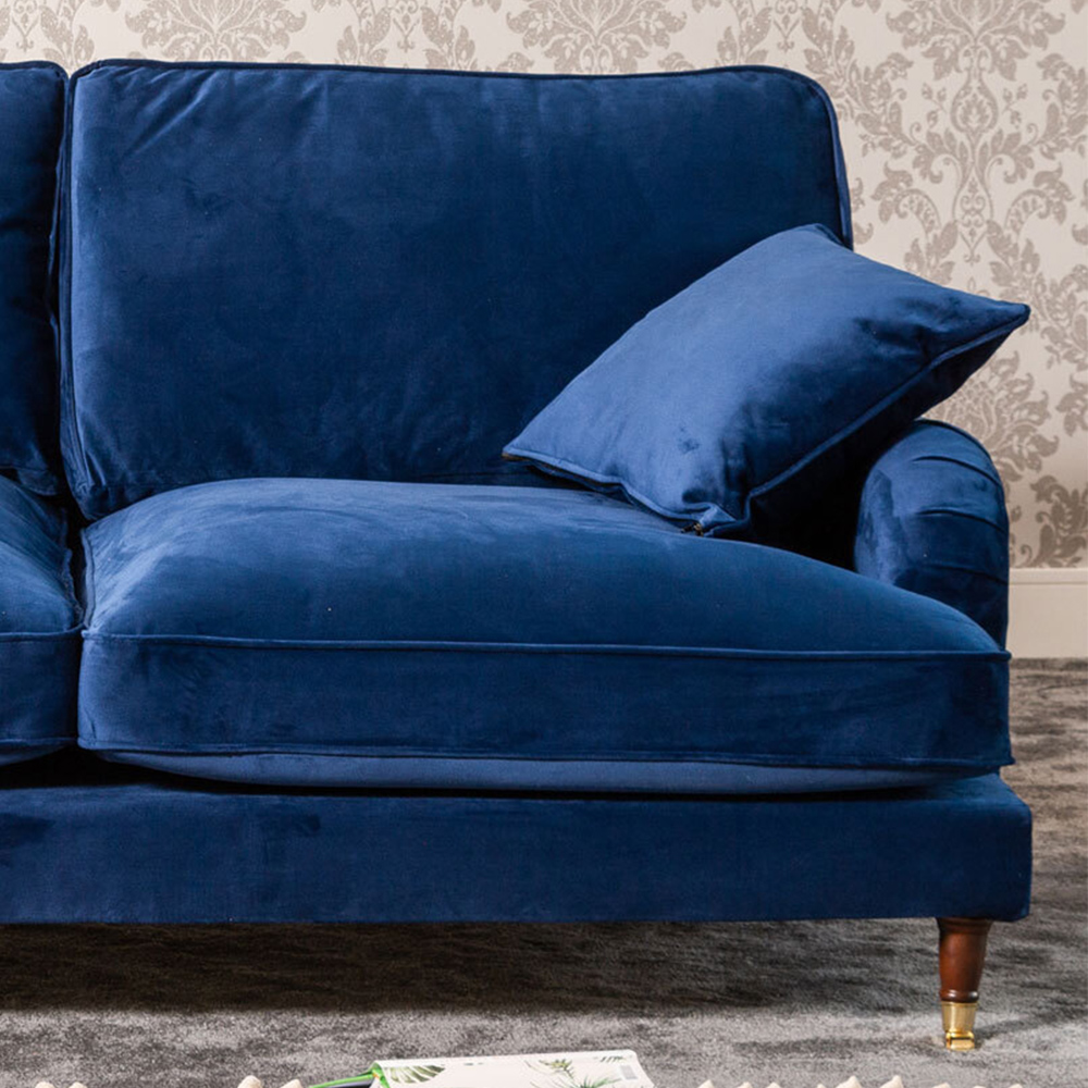 Mackenzie 3 Seater Blue Plush Velvet Sofa Image 2