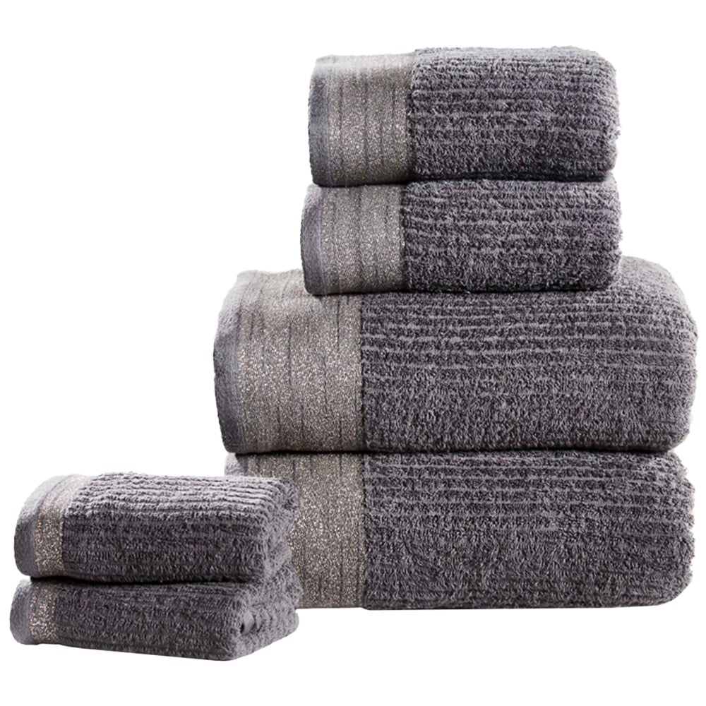 Rapport Home Mayfair Charcoal Grey Ribbed Weave Cotton Face Cloth Image 1