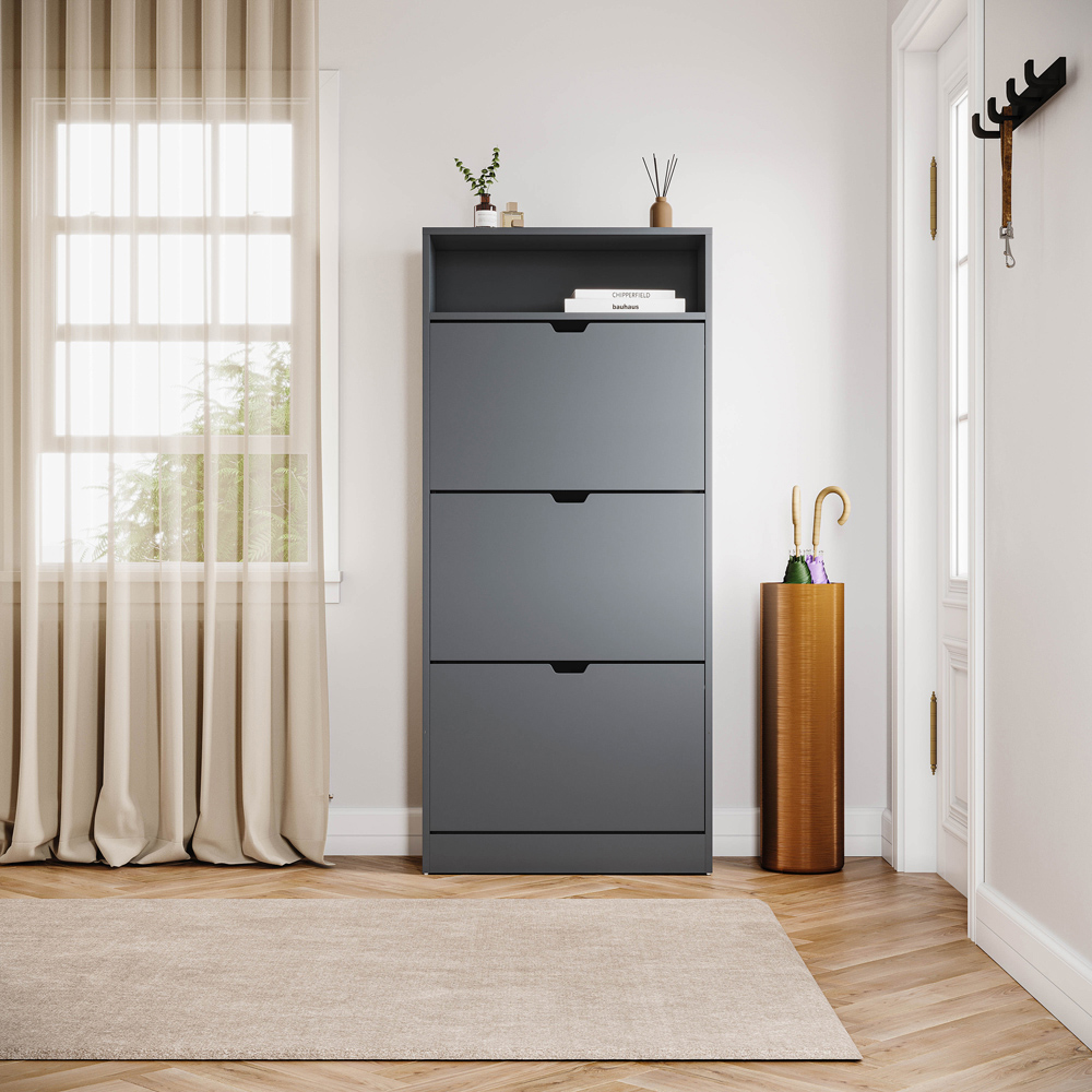 VIDA DESIGNS 3 Drawer Single Shelf Grey Shoe Cabinet Image 3