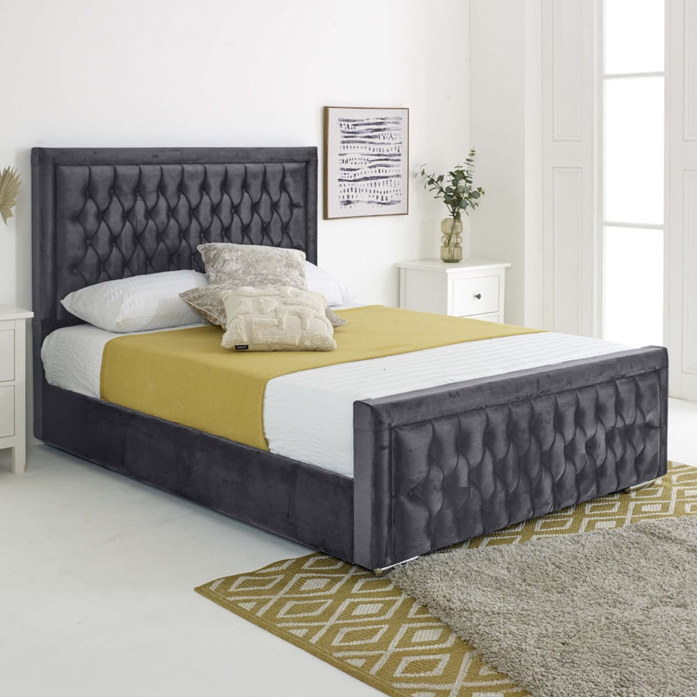 Eleganza Paloma King Size Steel Plush Velvet Bed Frame with Headboard and Footboard Image 1