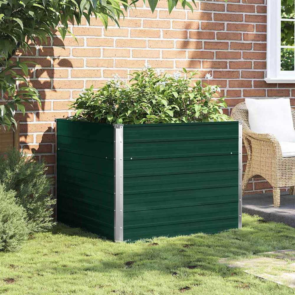 vidaXL Green Galvanised Steel Raised Garden Bed 77 x 100 x 100cm Image 2
