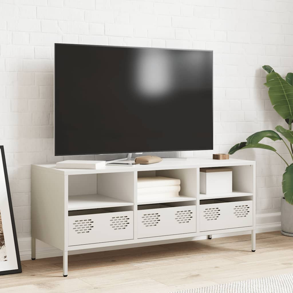 vidaXL 3 Drawer 3 Shelf White Cold-Rolled Steel TV Cabinet Image 7