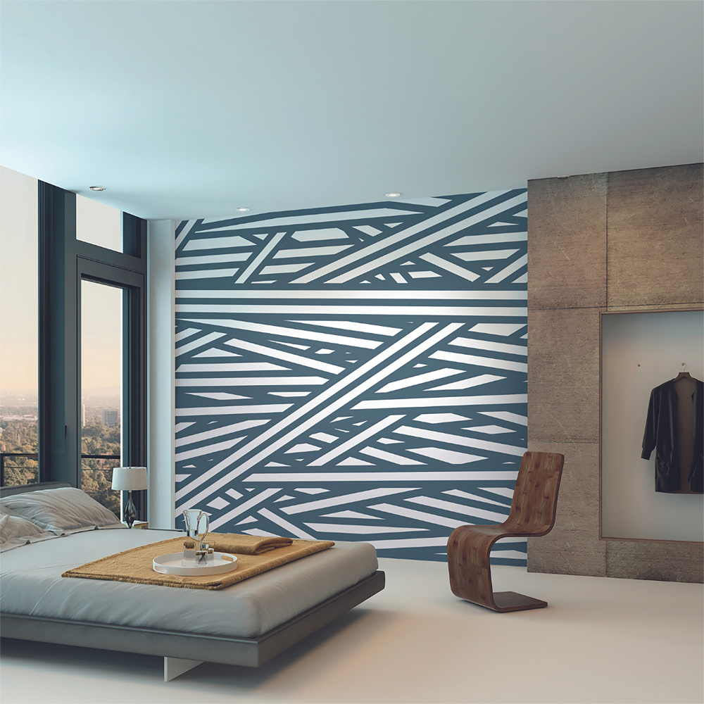Origin Murals Striped Criss Cross Pattern Blue Wall Mural Image 3