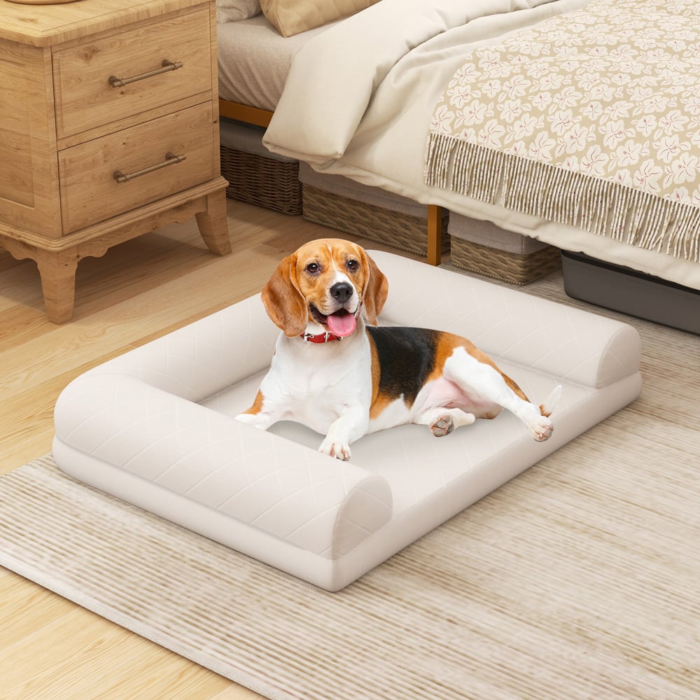 Costway Beige 3 Side Bolster Egg Foam Orthopaedic Dog Bed Image 2
