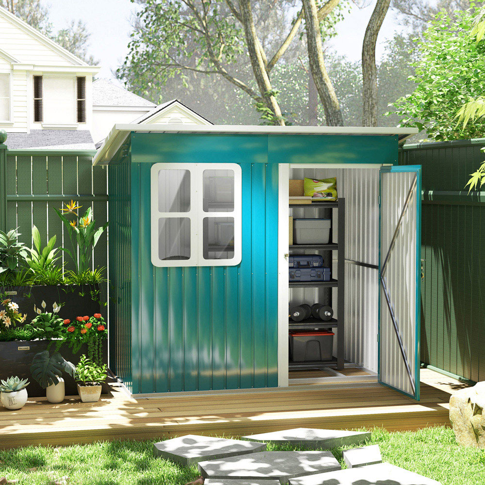 Outsunny 7 x 4ft Green Galvanised Steel Garden Shed with Foundation Kit Image 2