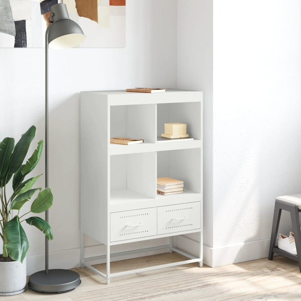vidaXL 2 Drawer 4 Open Shelf White Steel Highboard Image 9