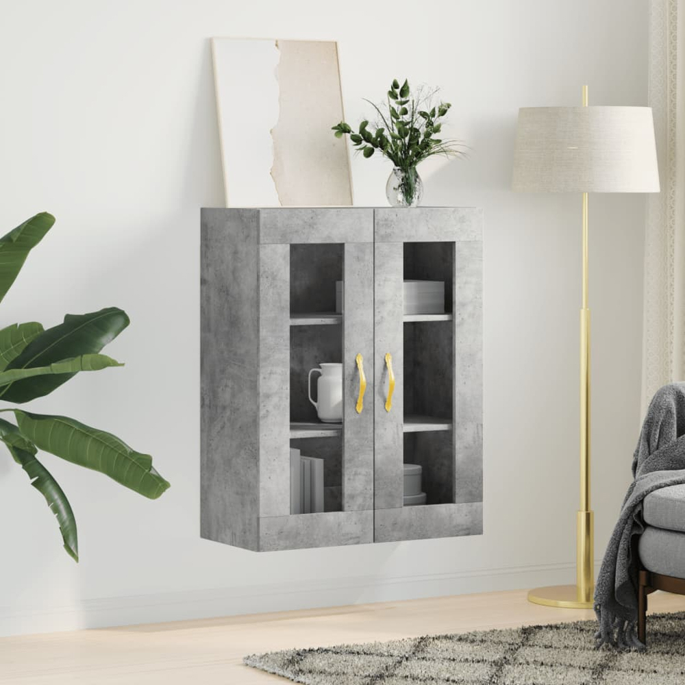 vidaXL 2 Glass Door Concrete Grey Wall Mounted Cabinet Image 3