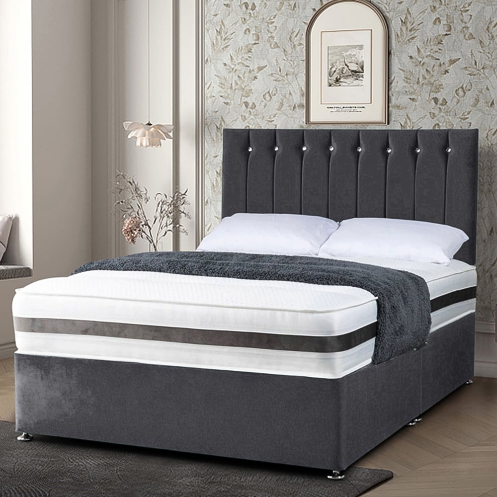 Eleganza Home Cocoon Single Steel Plush Velvet Divan Bed with Headboard Image 1