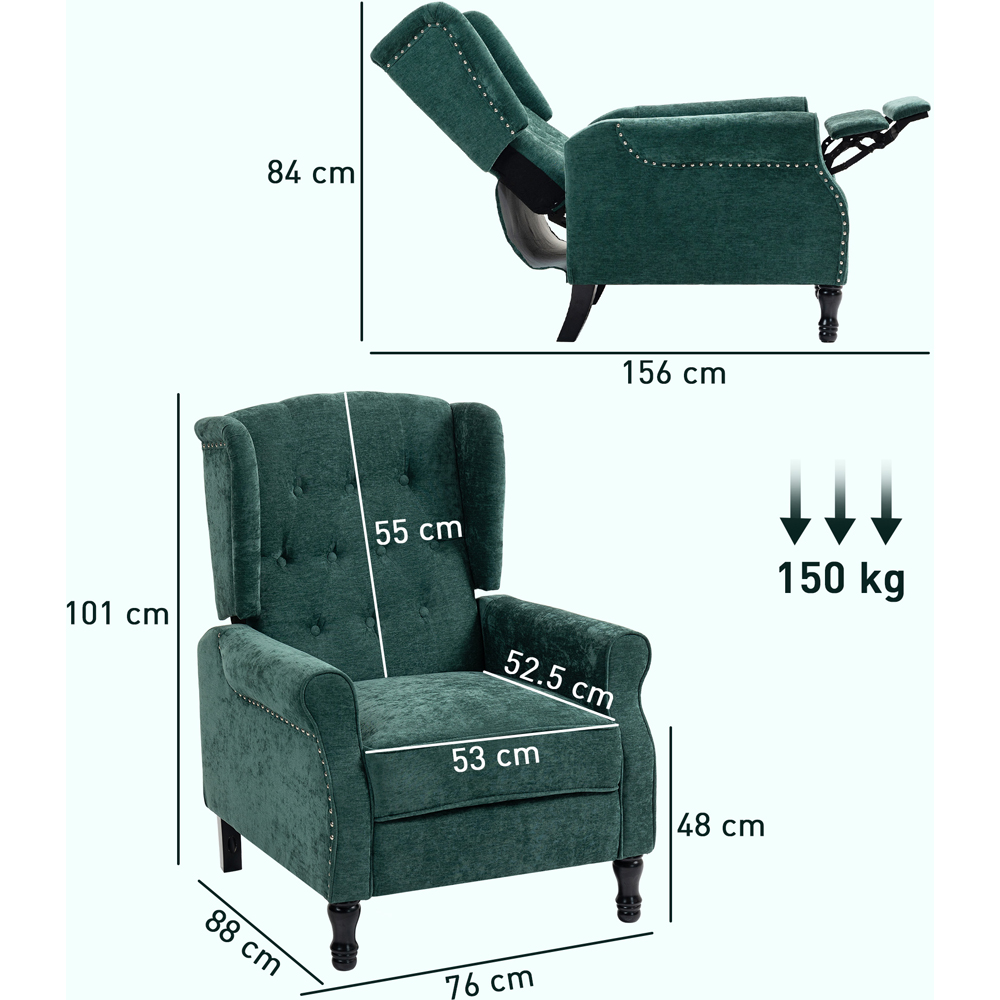 HOMCOM Dark Green Manual Recliner Armchair Recliner with Footrest Image 9
