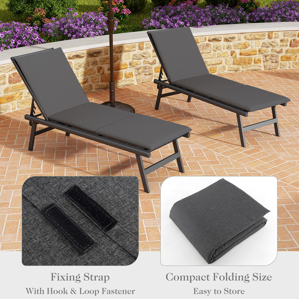 Costway Dark Grey Folding Outdoor Chaise Lounge Image 2