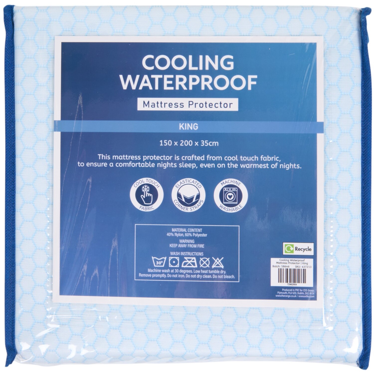 Cooling Waterproof Mattress Protector - Blue / King Image 1