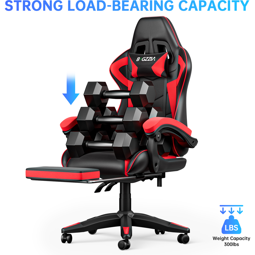 Rattrix Red Height Adjustable Gaming Chair with Footrest and Lumbar Cushion Image 4