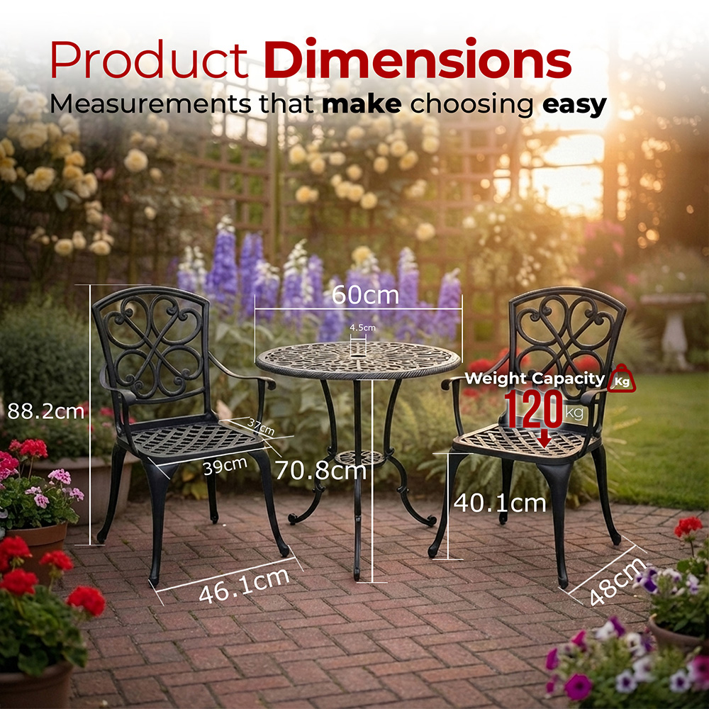 Centurion Vivaldi 2 Seater Black Aluminium Garden Bistro Set Image 9