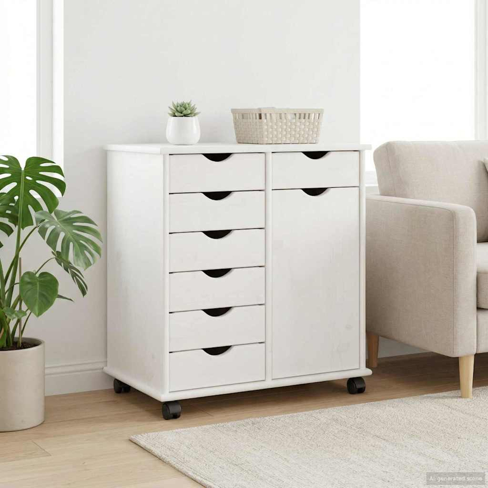 vidaXL Single Door 7 Drawer White Rolling Storage Cabinet Image 8