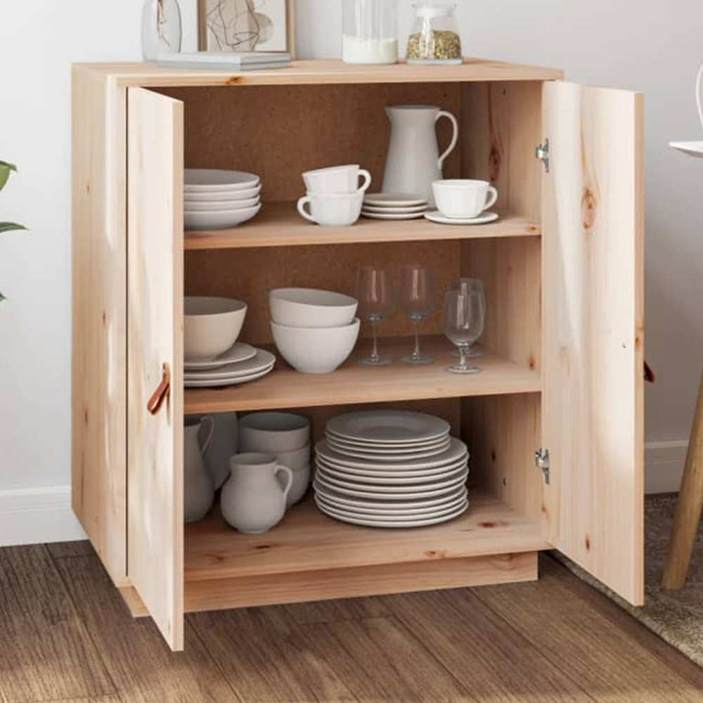 vidaXL 2 Door Natural Solid Pine Wood Sideboard Image 1