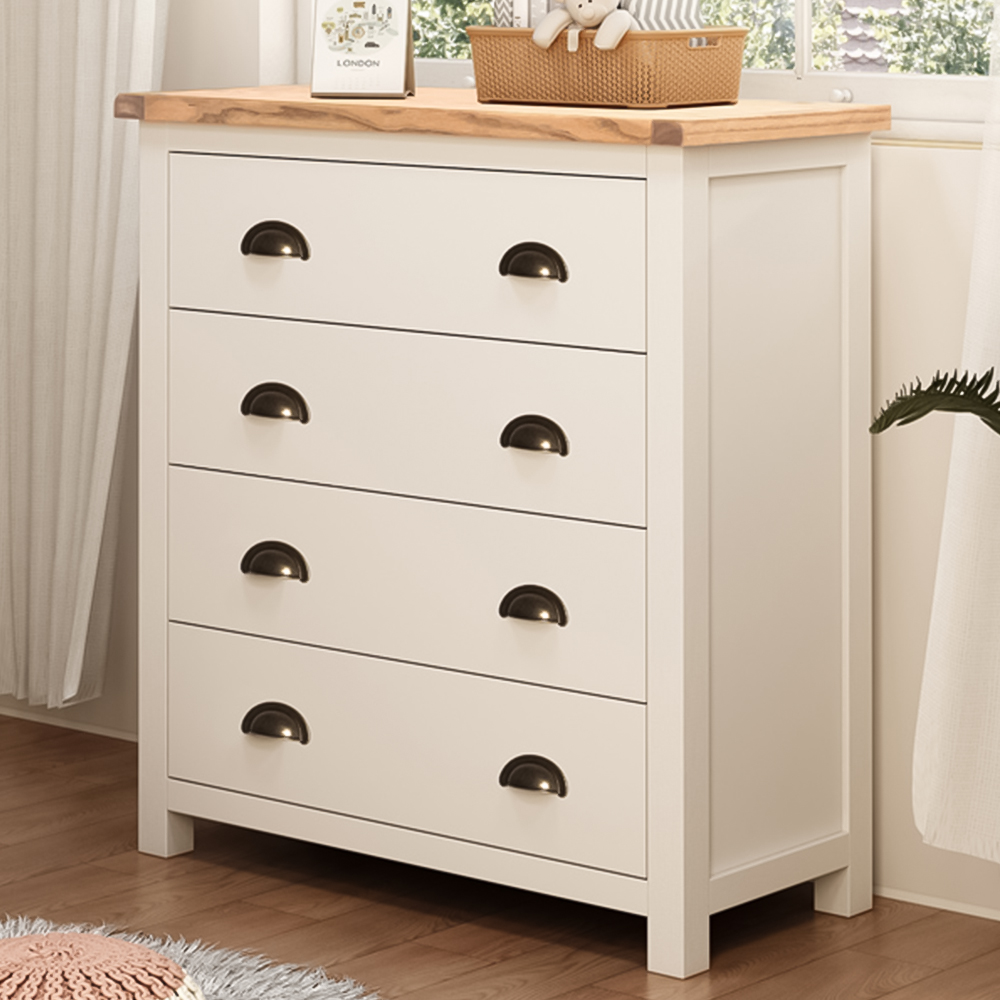 Cosenza 4 Drawer Off White Chest of Drawers with Brass Cup Handles Image 1