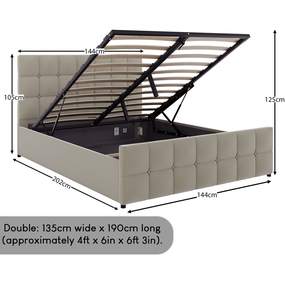 VIDA DESIGNS Valentina Double Beige Linen Ottoman Bed with Padded Headboard Image 8