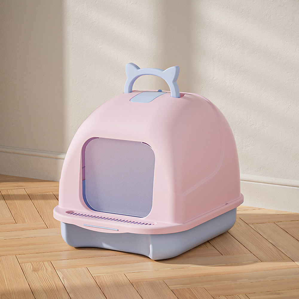 H&O Direct Enclosed Pink Cat Litter Box with Handle and Scoop Image 2